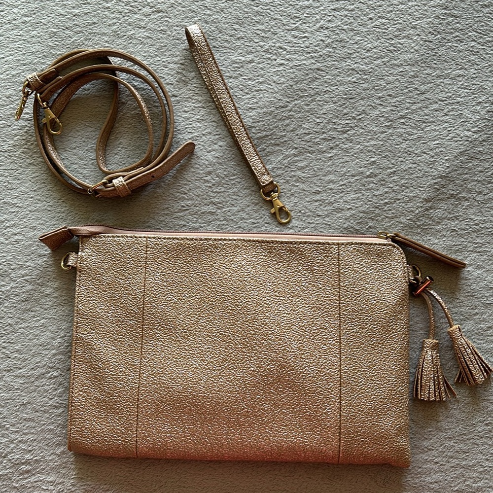 Womens 3-in-1 Metallic Rose Gold Purse-Clutch-Wristlet w/ Adjustable Strap